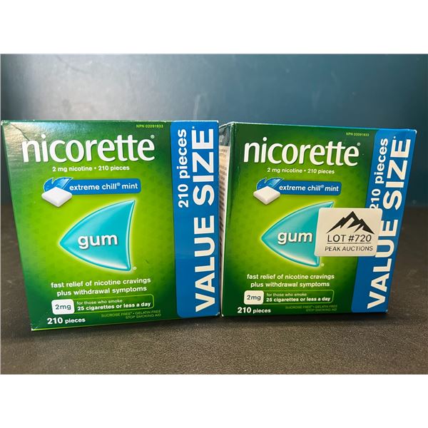 Lot of 2 Boxes of Nicorette Gum; Quit Smoking Aid - Value Size Boxes; 210 PCS per box! Extreme Mint