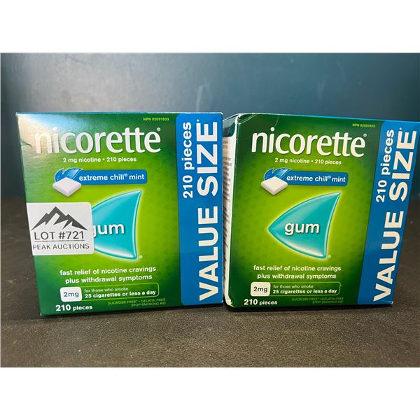 Lot of 2 Boxes of Nicorette Gum; Quit Smoking Aid - Value Size Boxes; 210 PCS per box! Extreme Mint