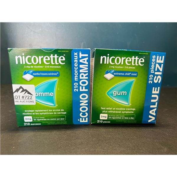 Lot of 2 Boxes of Nicorette Gum; Quit Smoking Aid - Value Size Boxes; 210 PCS per box! Extreme Mint