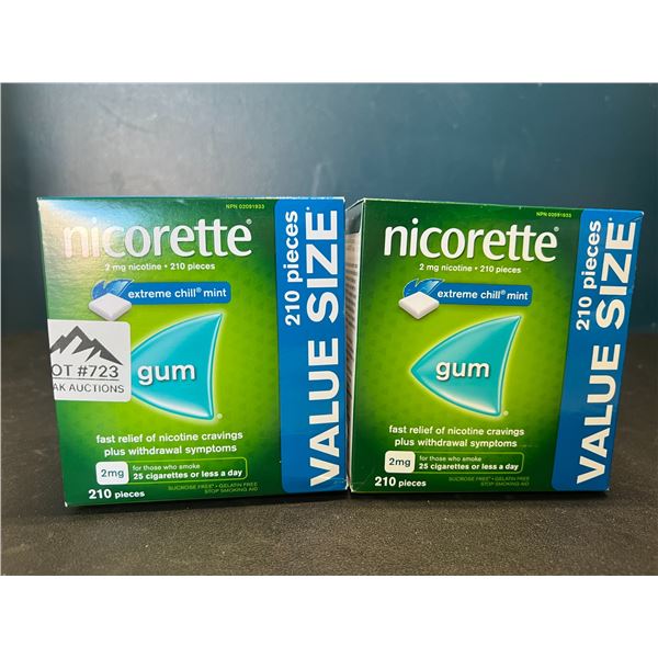 Lot of 2 Boxes of Nicorette Gum; Quit Smoking Aid - Value Size Boxes; 210 PCS per box! Extreme Mint