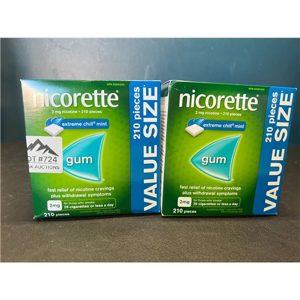 Lot of 2 Boxes of Nicorette Gum; Quit Smoking Aid - Value Size Boxes; 210 PCS per box! Extreme Mint