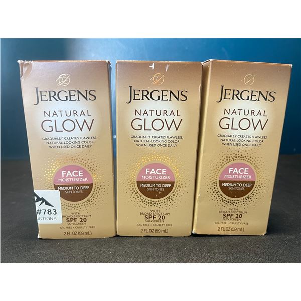 Lot of 3 Jergens Natural Glow Face Moisturizers - w/ SPF 20 - For Medium to Deep Skin Tones