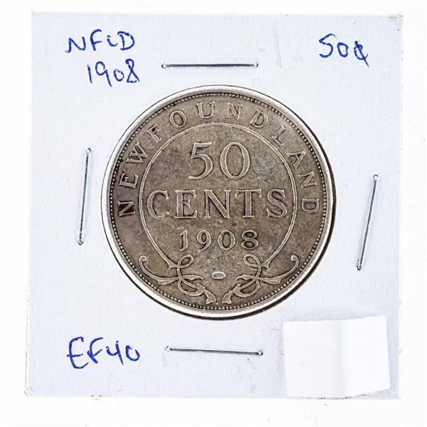 NFLD 1908 Sterling Silver 50 Cents EF40
