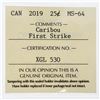 Image 2 : Canada 2019 RCM First Strike Caribou Twenty Five Cent Coin MS64