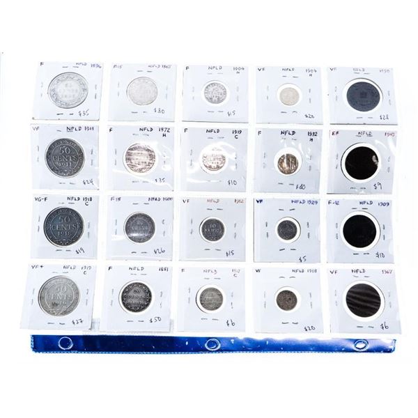Collection of 20 NFLD Coins - 16 x Silver -4 x Large Cent 1800-1900's