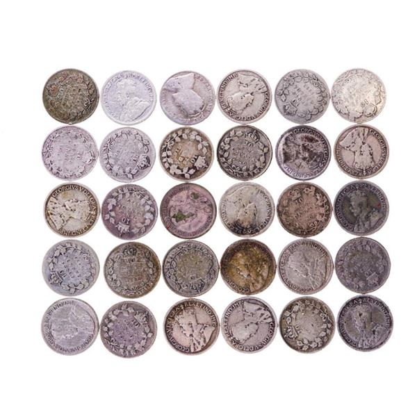 Grouping of 30 Historic Canada Silver Ten Cent Coins - King George .800-925 Sterlling Silver