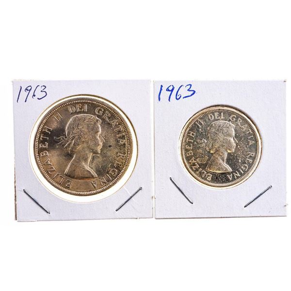 Lot 2 Coins Canada - 1963 Silver Dollar & Half Dollar