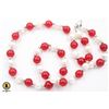 Image 1 : #115-NATURAL FRESH WATER PEARL & RED JADE NECKLACE