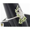 Image 1 : #130- UNHEATED GREEN PERIDOT & CZ RING SIZE 6.25