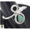 Image 1 : #143- UNHEATED GREEN EMERALD & CZ RING SIZE 7.75