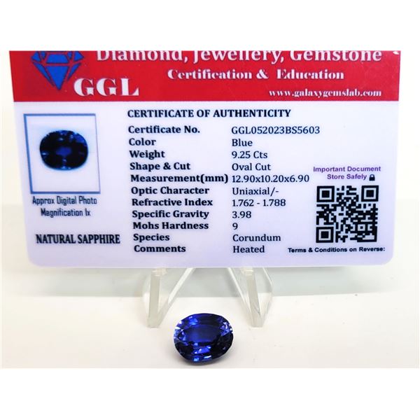 NATURAL OVAL 9.25 CT BLUE SAPPHIRE