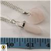 PAIR OF NEW POLISHED ROSE QUARTZ PENDANT NECKLACES