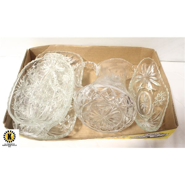 ASSORTED CRYSTAL/ CUT GLASS SERVING DISHES;