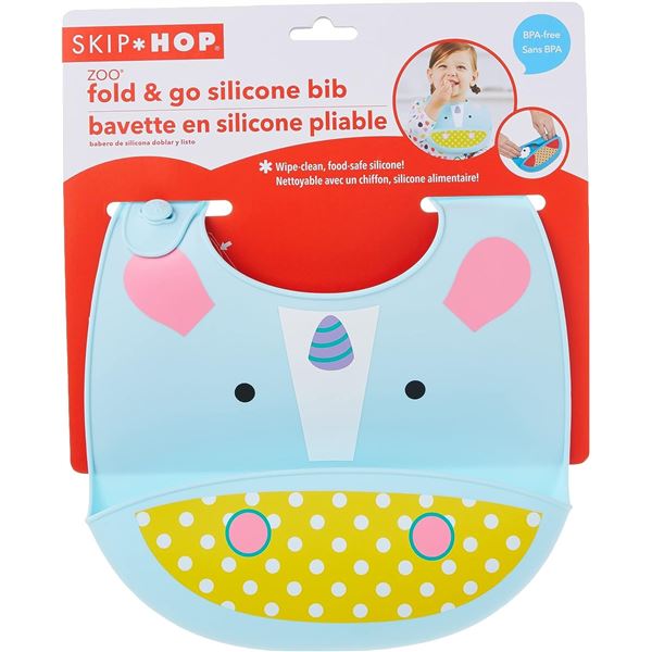 NEW SKIP HOP ZOO FOLD & GO SILICONE BIB