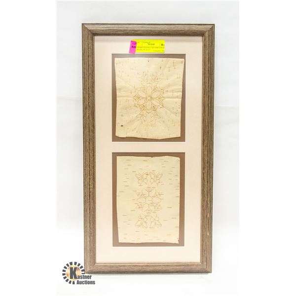 FRAMED NATIVE ART BIRCH BARK BITING 20" X 11"
