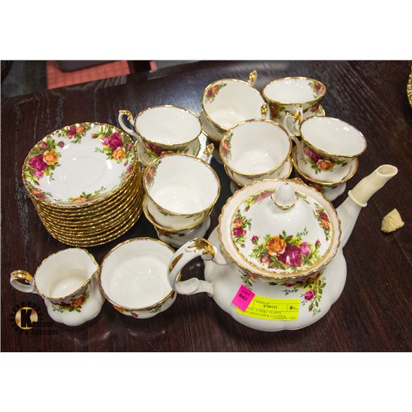 ROYAL ALBERT TEAPOT, CREAM/SUGAR & 12 CUPS &