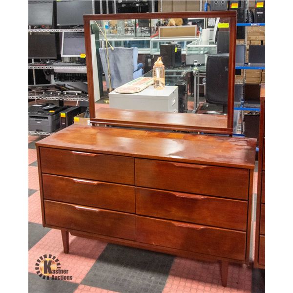 MID CENTURY MODERN WOODEN DRESSER W/MIRROR