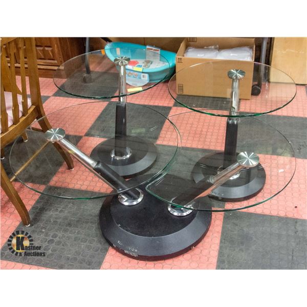 BLACK & GLASS COFFEE & END TABLE SET *SWIVEL