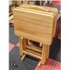 Image 1 : SET OF 4 BLONDE WOOD TV TRAYS W/ STAND