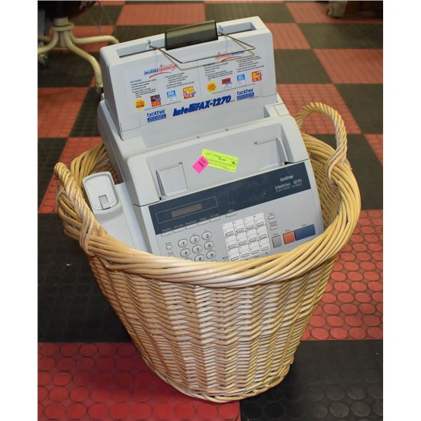 DECORATIVE WICKER BASKET W/ FAX MACHINE & POWER