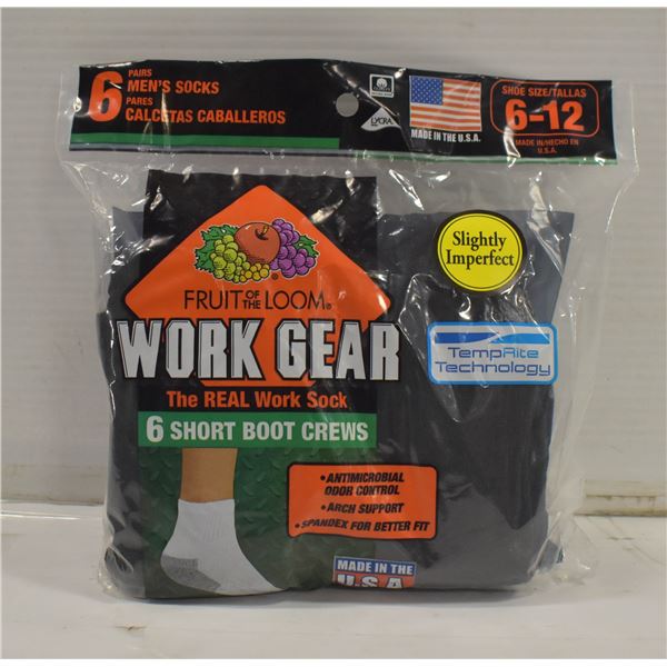 SHORT BOOT CREW SOCK BLACK 6-12 SIZE 6-PACK