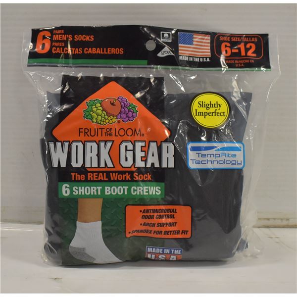 SHORT BOOT CREW SOCK BLACK 6-12 SIZE 6-PACK