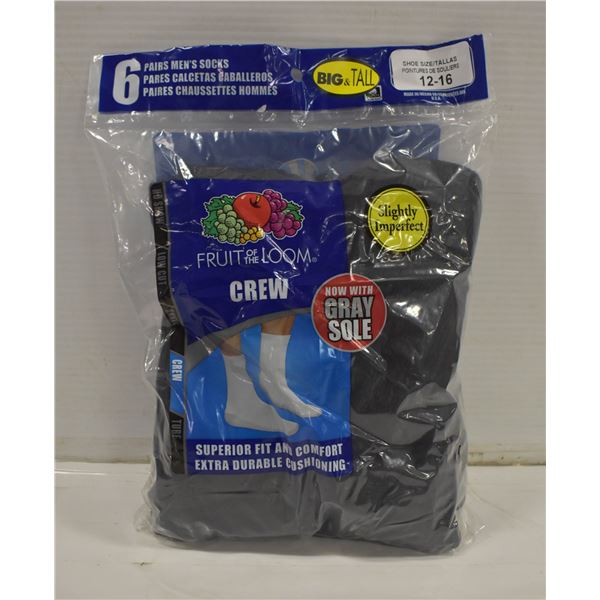 BLACK CREW SOCKS 12-16 SIZE 6-PACK