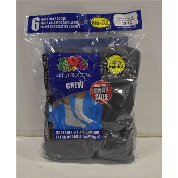 BLACK CREW SOCKS 12-16 SIZE 6-PACK