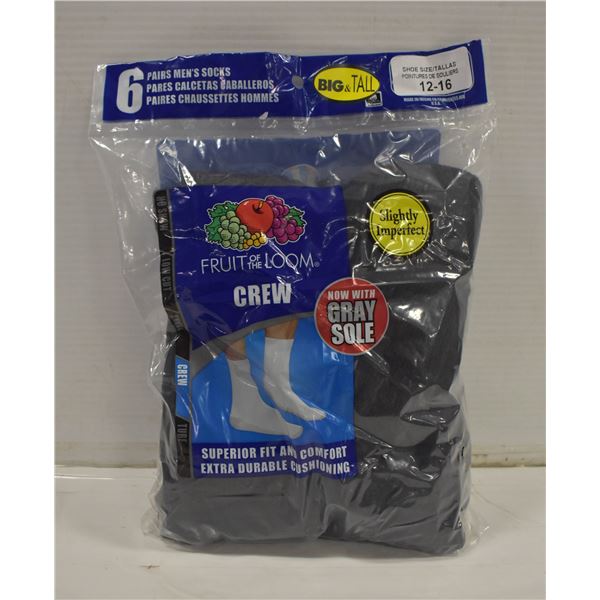 BLACK CREW SOCKS 12-16 SIZE 6-PACK