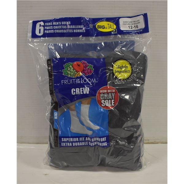 BLACK CREW SOCKS 12-16 SIZE 6-PACK