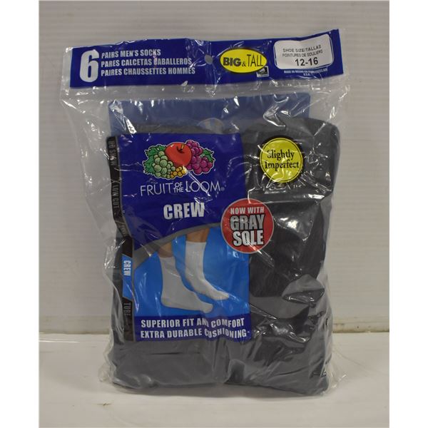 BLACK CREW SOCKS 12-16 SIZE 6-PACK
