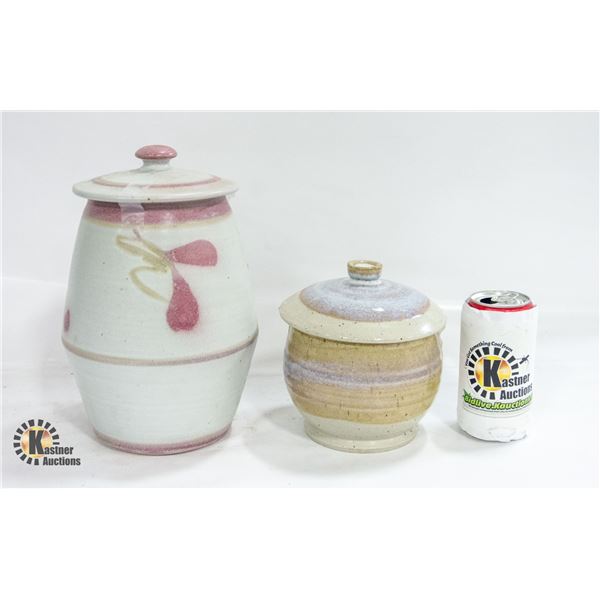 2 LIDDED POTTERY CANNISTERS