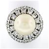 Image 1 : Vintage 18K White Gold Large Golden Pearl 2.10 ctw Tiered Double Diamond Halo Ri