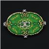 Image 2 : Vintage Italian UnoAErre 18K Gold Green Enamel Diamond Textured Oval Brooch Pin