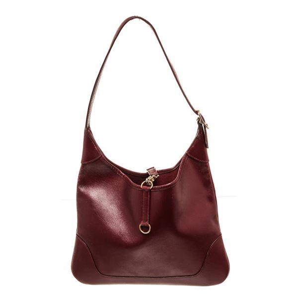 Hermes Amarante Leather Trim Hobo Bag