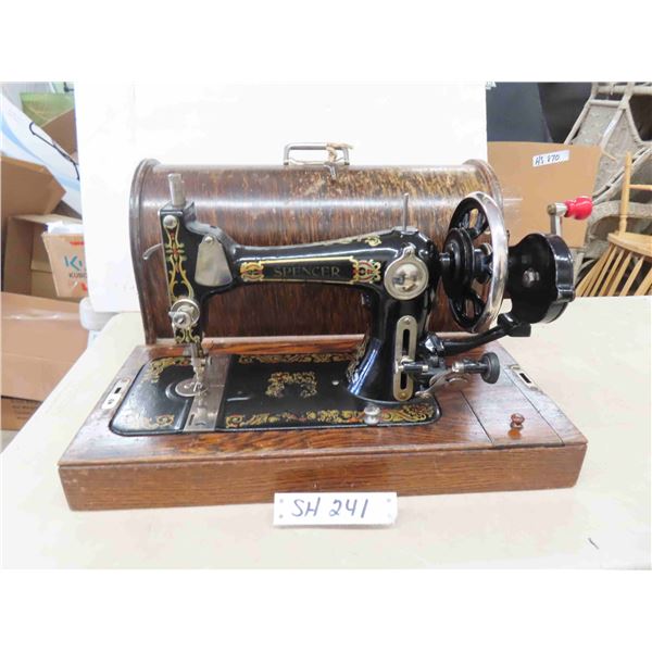 Vintage Spencer Sewing Machine with Hand Crank, Case + Manual