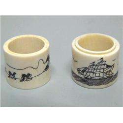 Pair of Scrimshawed Ivory Napkin Rings on Mammoth Ivory (2)