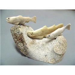 Group of 3 Bone Fish on Bone Mount 4" x 3" Tall (2)