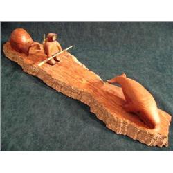 Bark Carving of Man, Igloo, Whale by Jacob Evans of Bethel (2)
