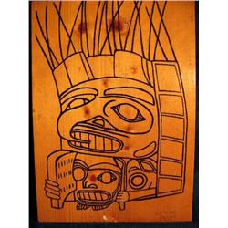 14 1/2" x 10" Ink Drawing on Spruce Board 1978 E. Booth?  (2)