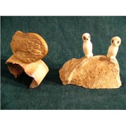 Pair of Ivory Owls, Mounted on Whale Bone and Carved Eagle (37)