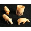 Image 1 : Group of Carvings:  Bird, Bear, Moose and Scrimshawed Toothpick Holder (37)