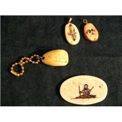 3 Scrimshawed Patchets, scrimshawed walrus tooth with happy bears (37)