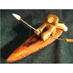 Soapstone, Ivory and Wood Kayaker 8" (37)