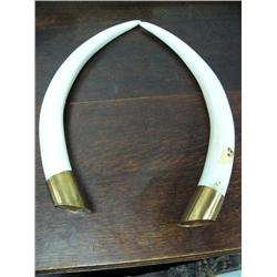 Pair of Artificial Elephant Tusks, 21" w/ brass bases (86)