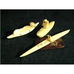 Group of 3 damaged Ivory Kayakers  (Lot T)
