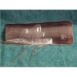 CHOICE on 4 Scrimshawed Baleen Platchets 3 walruses on an ice flow,  (2)