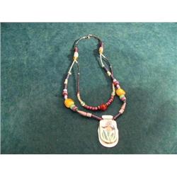 Sterling Silver & Scrimshawed Mastodon Ivory Necklace 21" (T Lot)