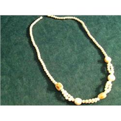 26" Fossilized Ivory and White Ivory Bead Necklace (T Lot)
