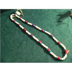 34" Kodiak Trade Bead Necklace, White Hearts & Padres, (T Lot)